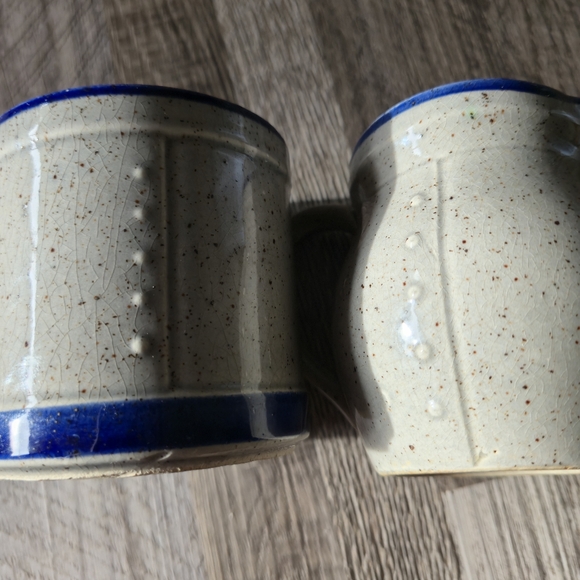 Vintage Home Sweet Home Speckled Stoneware Creamer & Sugar Blue Floral Farmhouse - Picture 6 of 15
